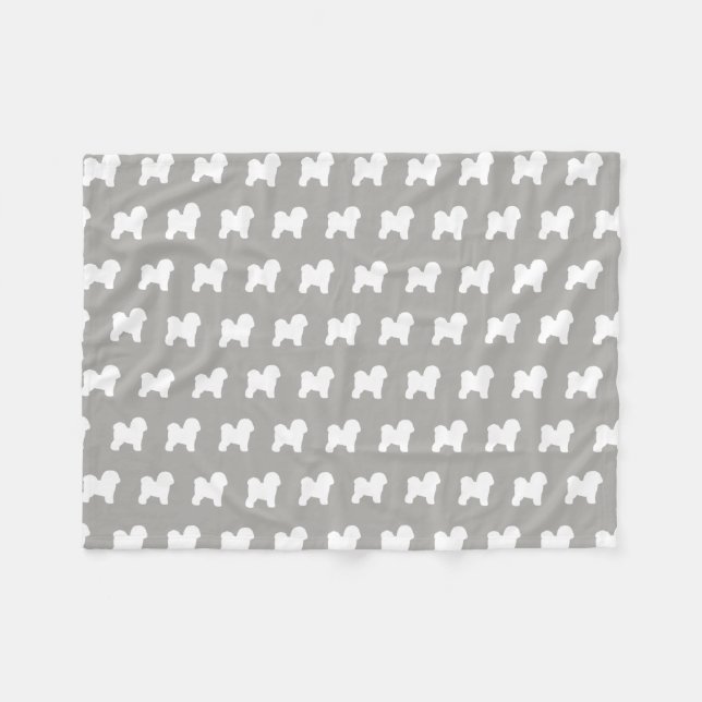 Bichon Frise Silhouette-Muster-Grau Fleecedecke (Vorderseite (Horizontal))