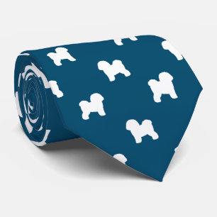 Bichon Frise Silhouettes Pattern Blue and White Krawatte
