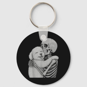 Bichon Frise Skelett Umarmung Halloween Hunde Lieb Schlüsselanhänger