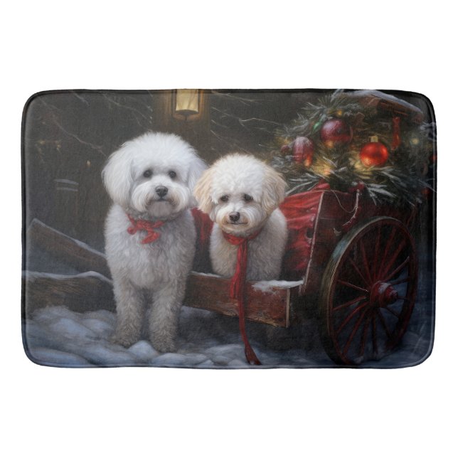 Bichon Frise Snowy Sleigh Weihnachtsdekor Badematte (Vorderseite)