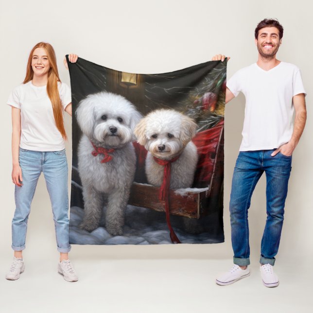 Bichon Frise Snowy Sleigh Weihnachtsdekor Fleecedecke (Beispiel)
