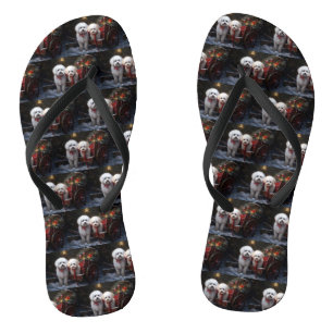 Bichon Frise Snowy Sleigh Weihnachtsdekor Flip Flops