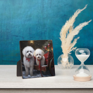 Bichon Frise Snowy Sleigh Weihnachtsdekor Fotoplatte