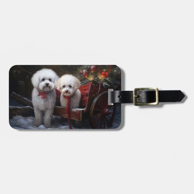 Bichon Frise Snowy Sleigh Weihnachtsdekor Gepäckanhänger (Vorderseite horizontal)