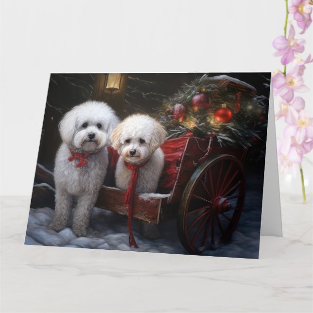 Bichon Frise Snowy Sleigh Weihnachtsdekor Karte (Orchidee)