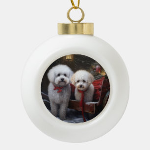 Bichon Frise Snowy Sleigh Weihnachtsdekor Keramik Kugel-Ornament