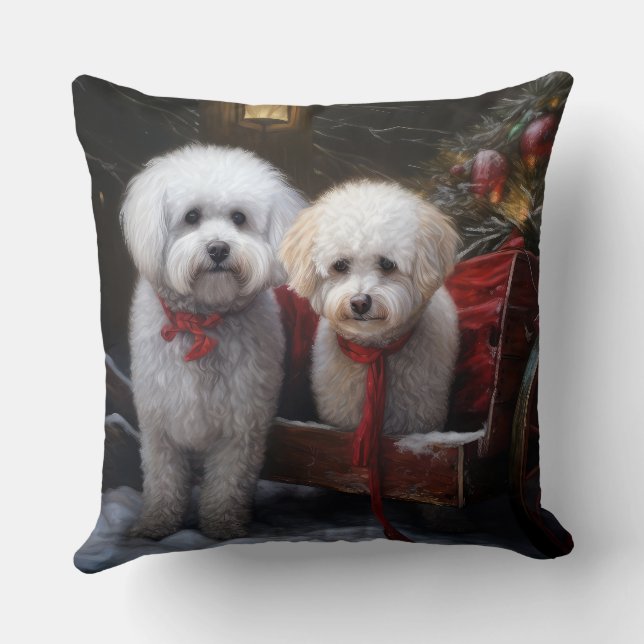 Bichon Frise Snowy Sleigh Weihnachtsdekor Kissen (Rückseite)