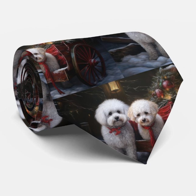 Bichon Frise Snowy Sleigh Weihnachtsdekor Krawatte (Gerollt)