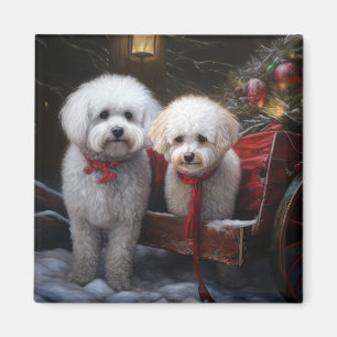 Bichon Frise Snowy Sleigh Weihnachtsdekor Magnet
