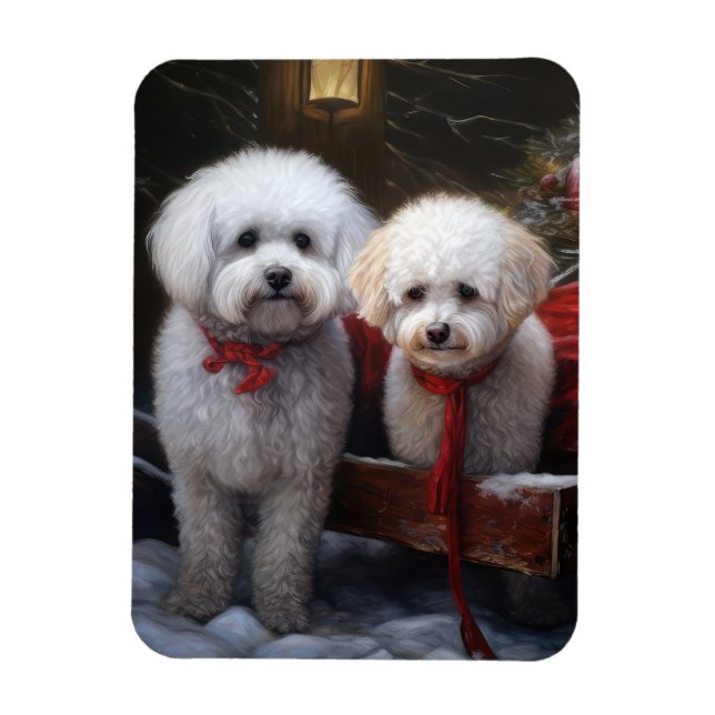 Bichon Frise Snowy Sleigh Weihnachtsdekor Magnet (Vertikal)