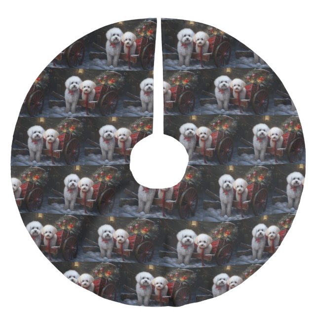 Bichon Frise Snowy Sleigh Weihnachtsdekor Polyester Weihnachtsbaumdecke (Vorderseite)