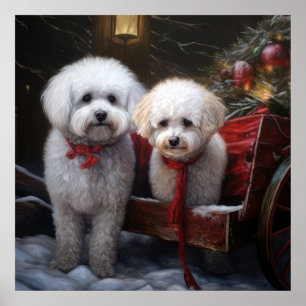 Bichon Frise Snowy Sleigh Weihnachtsdekor Poster