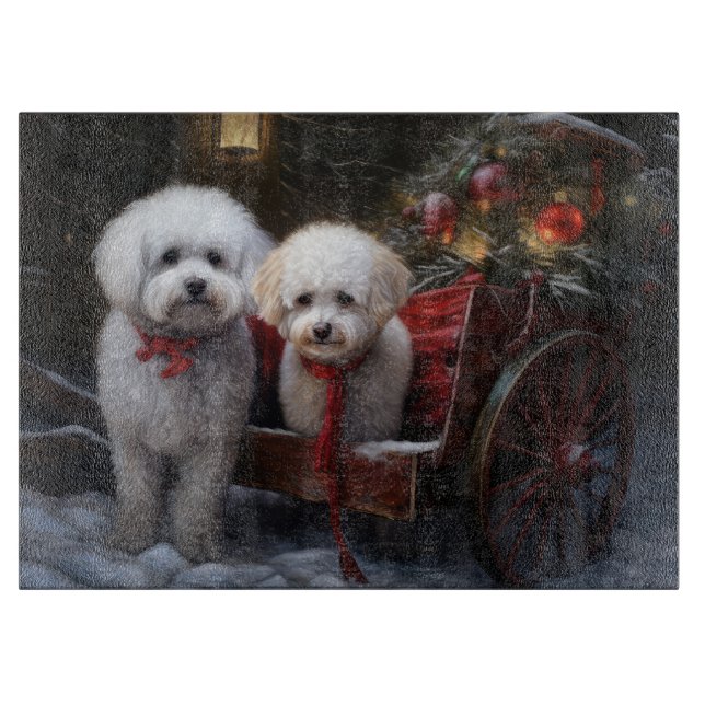Bichon Frise Snowy Sleigh Weihnachtsdekor Schneidebrett (Vorderseite)