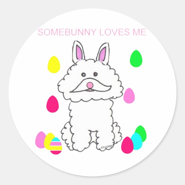 Bichon Frise Somebunny Lieben Runder Aufkleber (Vorderseite)