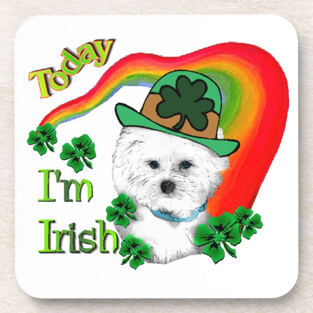 Bichon Frise St Patricks Getränkeuntersetzer (Vorderseite)