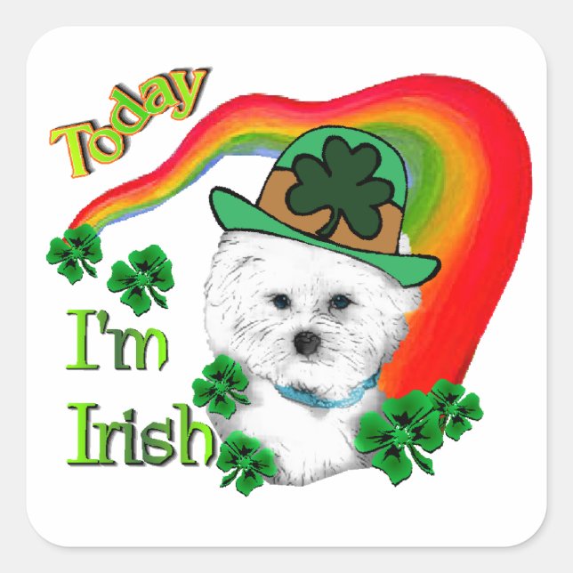 Bichon Frise St Patricks Quadratischer Aufkleber (Vorderseite)