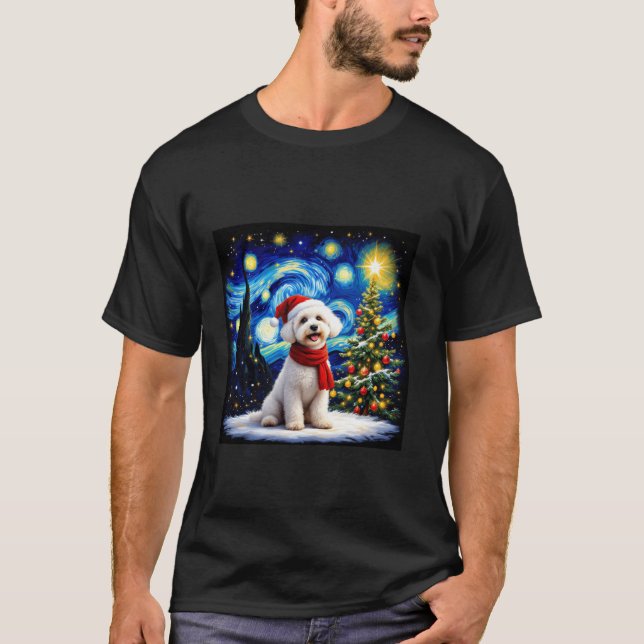 Bichon Frise Starry Night Christmas Van Gogh Dog S T-Shirt (Vorderseite)