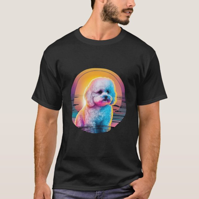 Bichon Frise Synthwave 80s Retrowave Aesthetic T-Shirt (Vorderseite)
