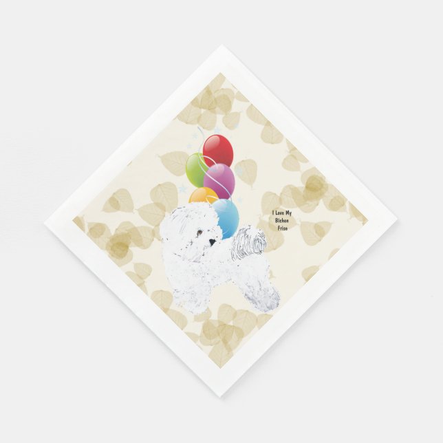 Bichon Frise Tan Blätter und Balloons Serviette (Ecke)