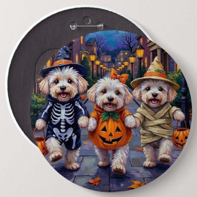 Bichon Frise Trick-oder-Treating Halloween-Kostüme Button (Vorne & Hinten)