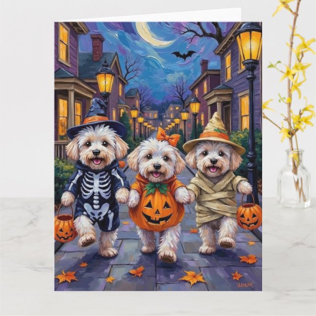 Bichon Frise Trick-oder-Treating Halloween-Kostüme Karte (Gelbe Blume)