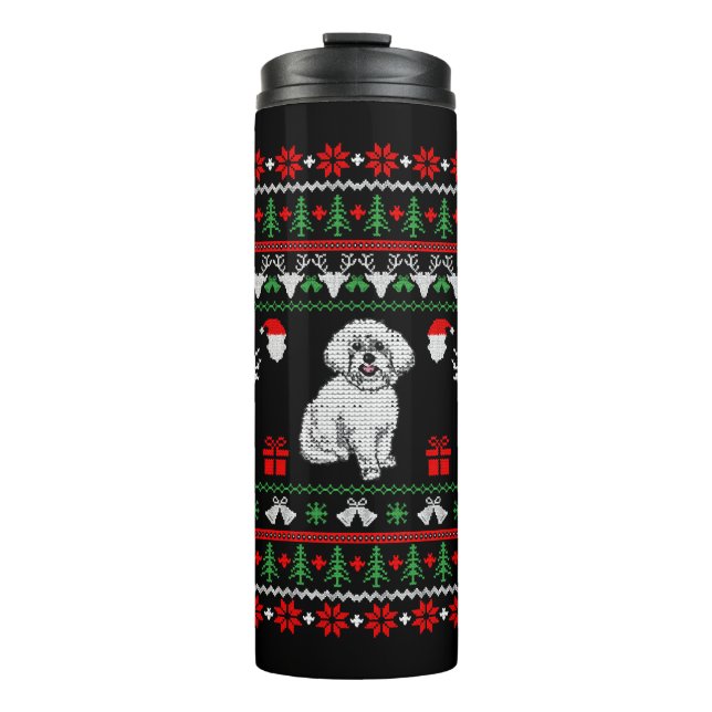 Bichon Frise Ugly Christmas Sweater Thermosbecher (Vorderseite)