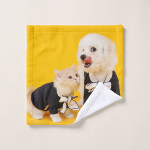 Bichon frise und kitschig, die besten Freunde Waschlappen