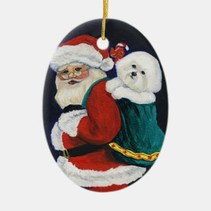 Bichon Frise und Sankt-Kunst-Weihnachtsverzierung Keramik Ornament