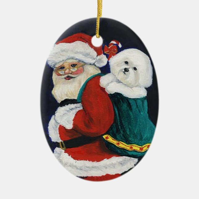 Bichon Frise und Sankt-Kunst-Weihnachtsverzierung Keramik Ornament (Vorne)