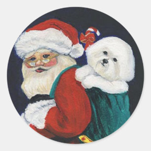 Bichon Frise und Weihnachtsmann-Kunst-Aufkleber Runder Aufkleber