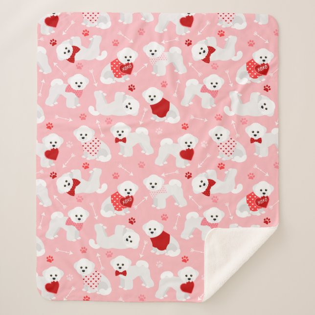 Bichon Frise Valentine Pattern Sherpadecke (Vorderseite)