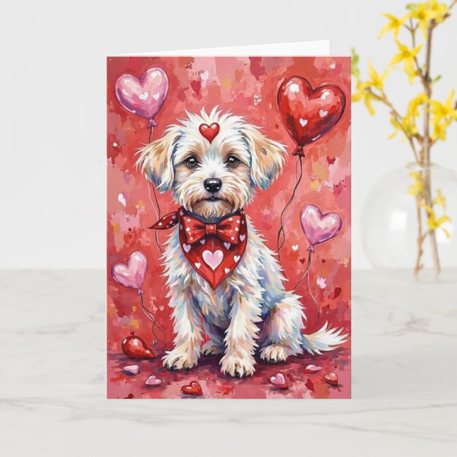 Bichon Frise Valentine’s Day Dog with Hearts Red Karte (Gelbe Blume)