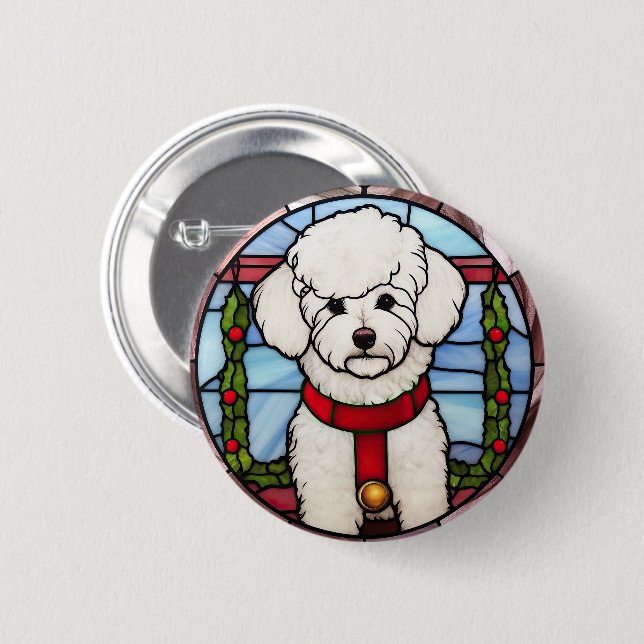 Bichon Frise verkettetes Glass Weihnachten Button (Vorne & Hinten)