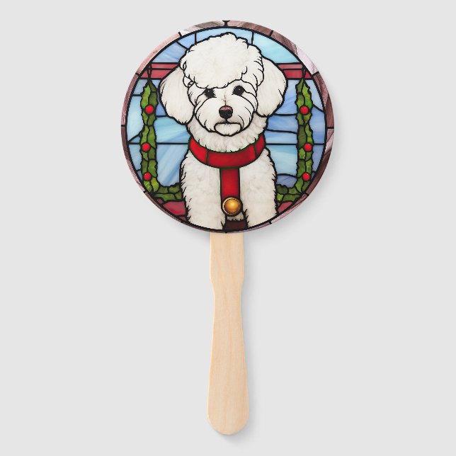 Bichon Frise verkettetes Glass Weihnachten Fächer (Vorderseite)