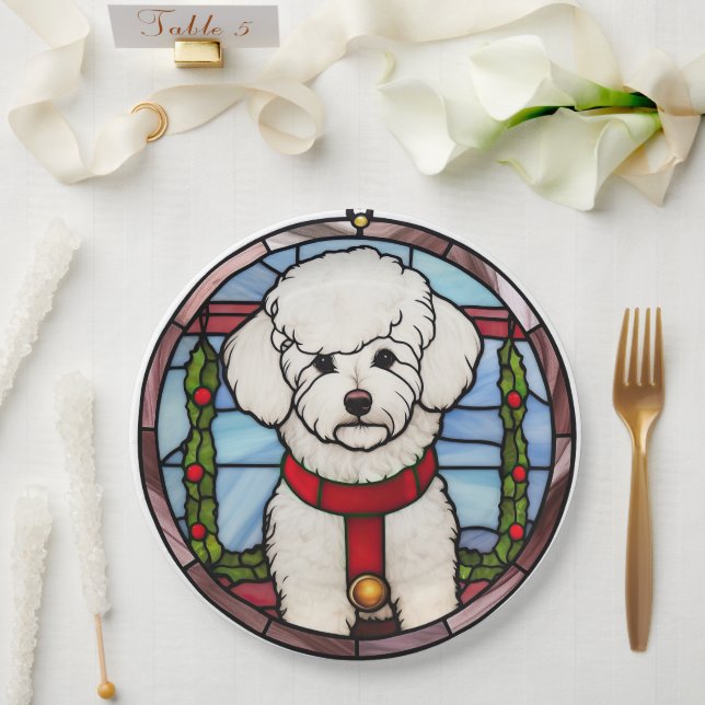 Bichon Frise verkettetes Glass Weihnachten Pappteller (Hochzeit)