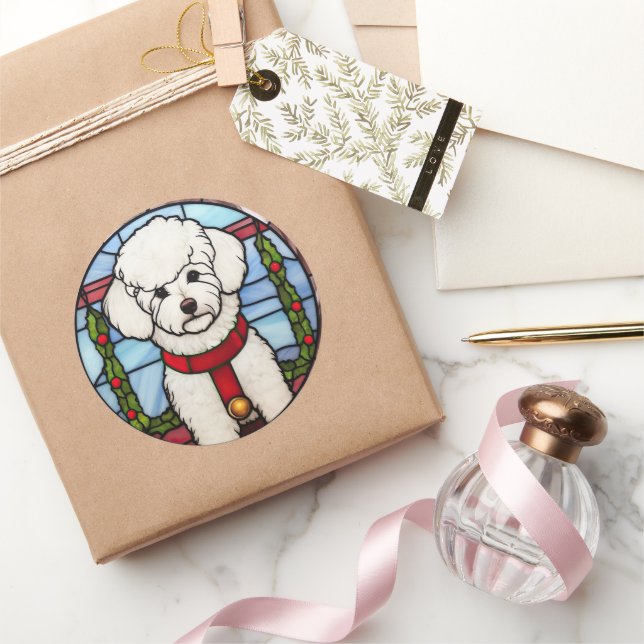 Bichon Frise verkettetes Glass Weihnachten Runder Aufkleber (Schenken)