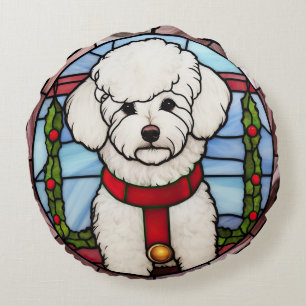 Bichon Frise verkettetes Glass Weihnachten Rundes Kissen