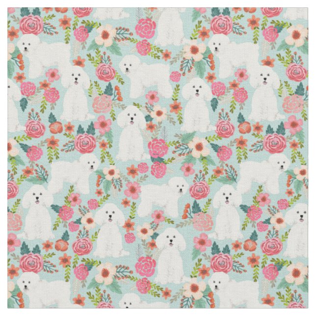 Bichon Frise Vintage Blüten Stoff (Nahaufnahme)