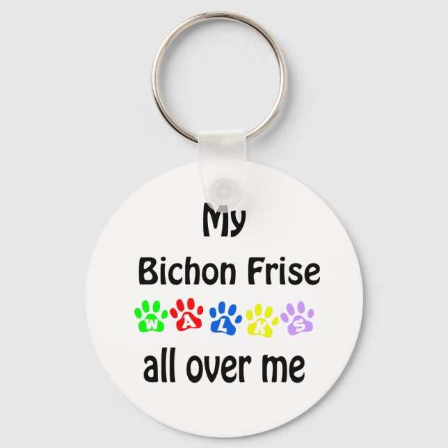 Bichon Frise Walks Design Schlüsselanhänger (Vorderseite)