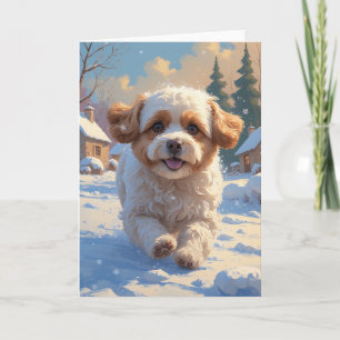 Bichon Frise Weihnachts-Schneeszene-Malerei Karte