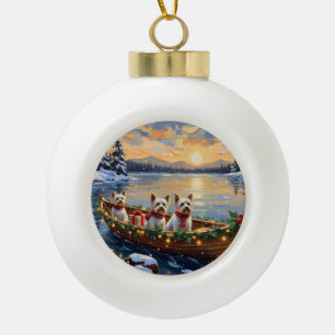 Bichon Frise Weihnachtsboot Urlaub Keramik Kugel-Ornament