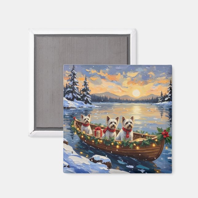 Bichon Frise Weihnachtsboot Urlaub Magnet (Vorderseite/Rückseite)
