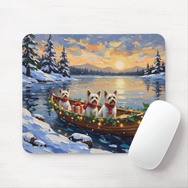 Bichon Frise Weihnachtsboot Urlaub Mousepad (Mit Mouse)