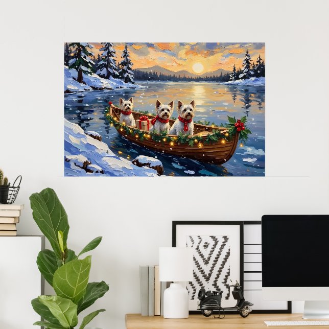 Bichon Frise Weihnachtsboot Urlaub Poster (Heimbüro)