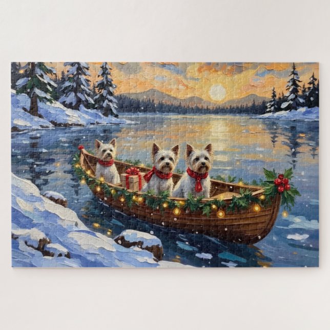 Bichon Frise Weihnachtsboot Urlaub Puzzle (Horizontal)