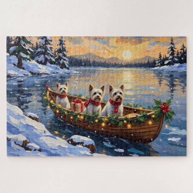 Bichon Frise Weihnachtsboot Urlaub Puzzle (Horizontal)