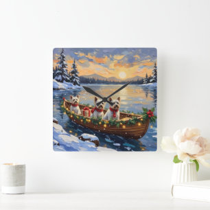 Bichon Frise Weihnachtsboot Urlaub Quadratische Wanduhr