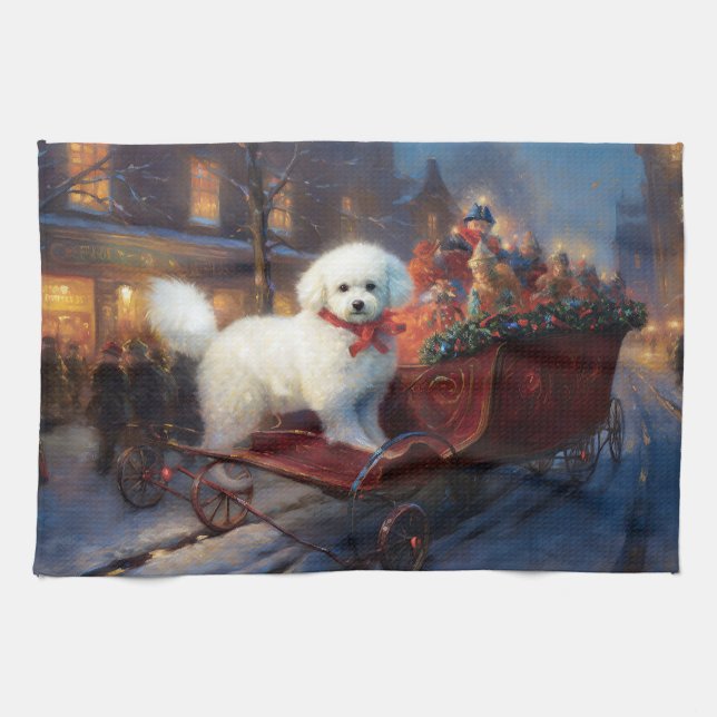 Bichon Frise Weihnachtsfeier Geschirrtuch (Horizontal)