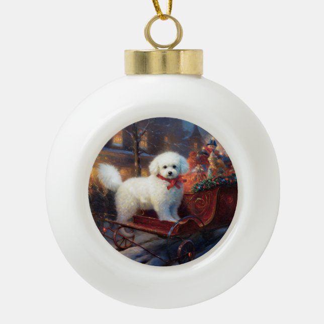 Bichon Frise Weihnachtsfeier Keramik Kugel-Ornament (Vorderseite)