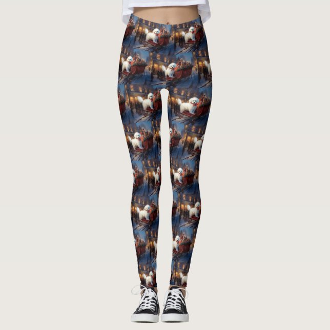 Bichon Frise Weihnachtsfeier Leggings (Vorderseite)